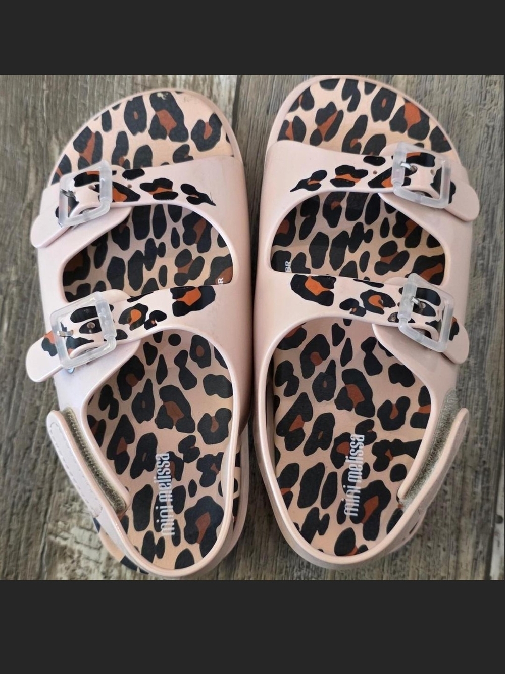 Mini Melissa Pink Leopard Print Buckle Sandals